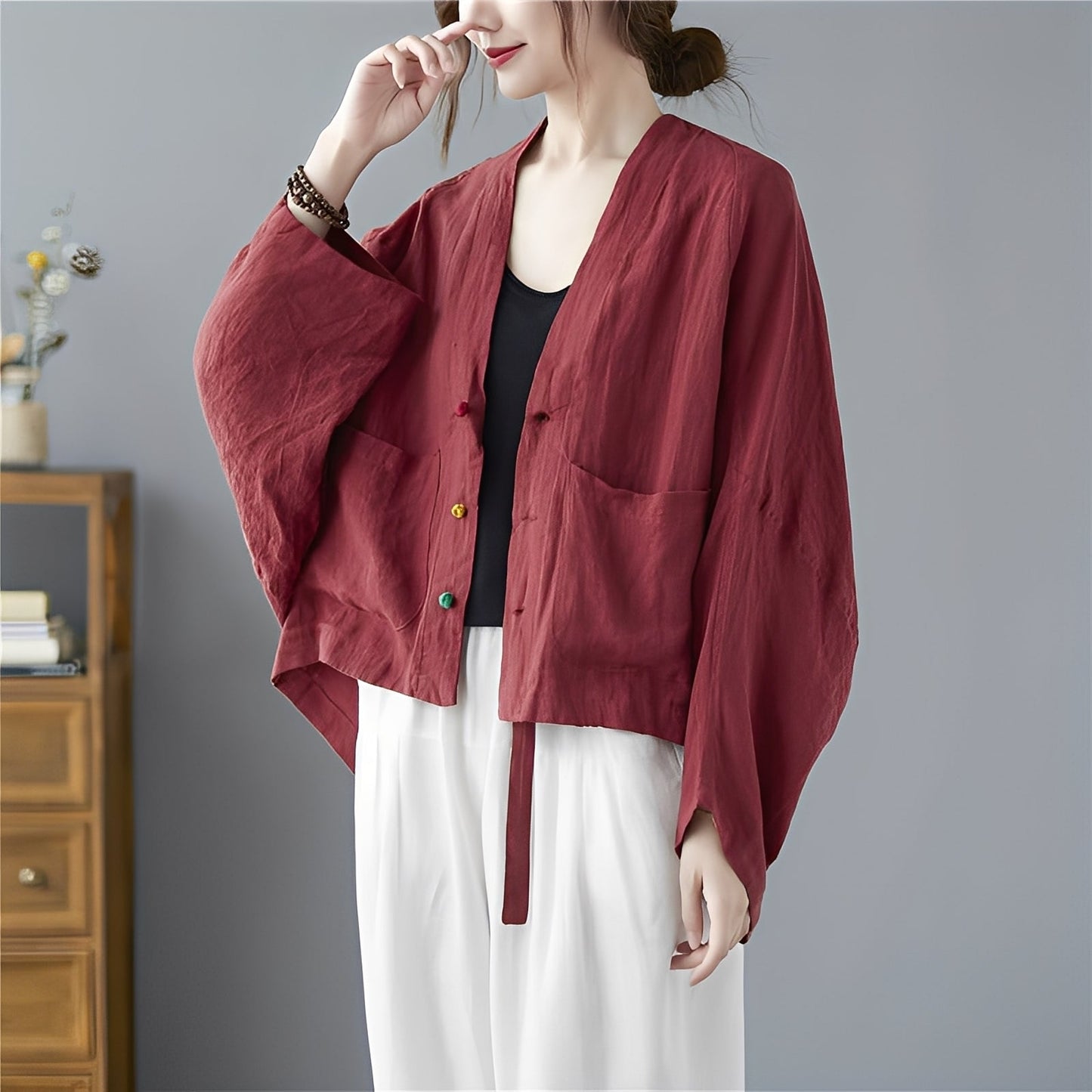 Shelia - Lässiger kurzer Cardigan mit Taschen
