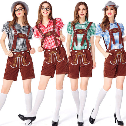 Dahlia - Oktoberfest-Kleidung mit karierter Latzhose für Frauen