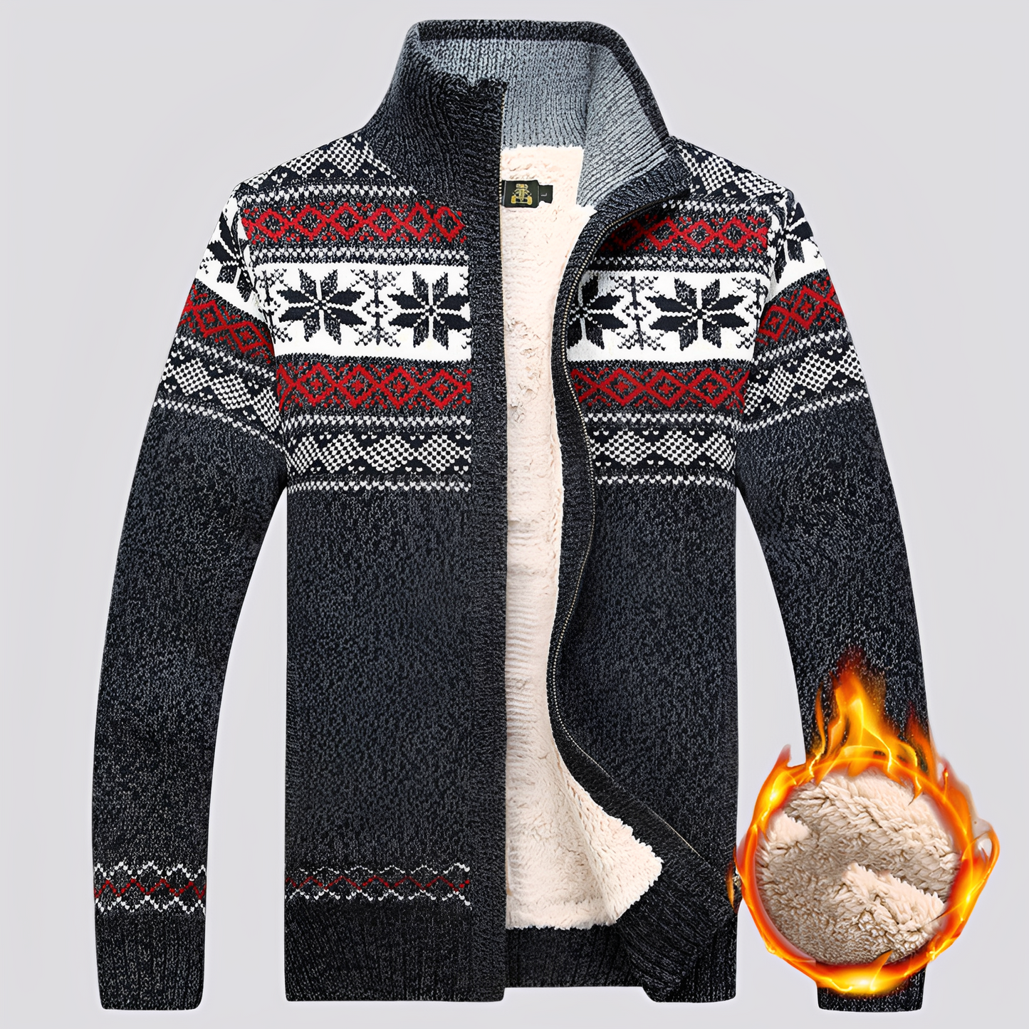 Charley - Herren-Wollpullover mit Sherpa-Futter und Wintermotiv