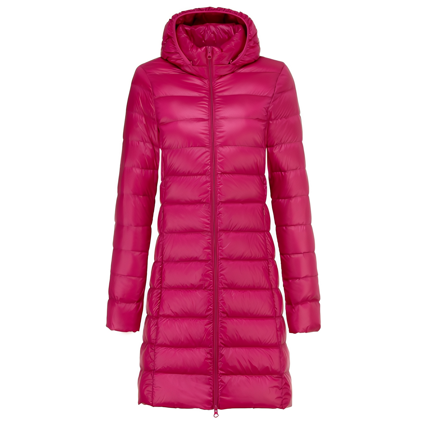 Charlotte - Elegante lange Daunenjacke mit Kapuze für Damen