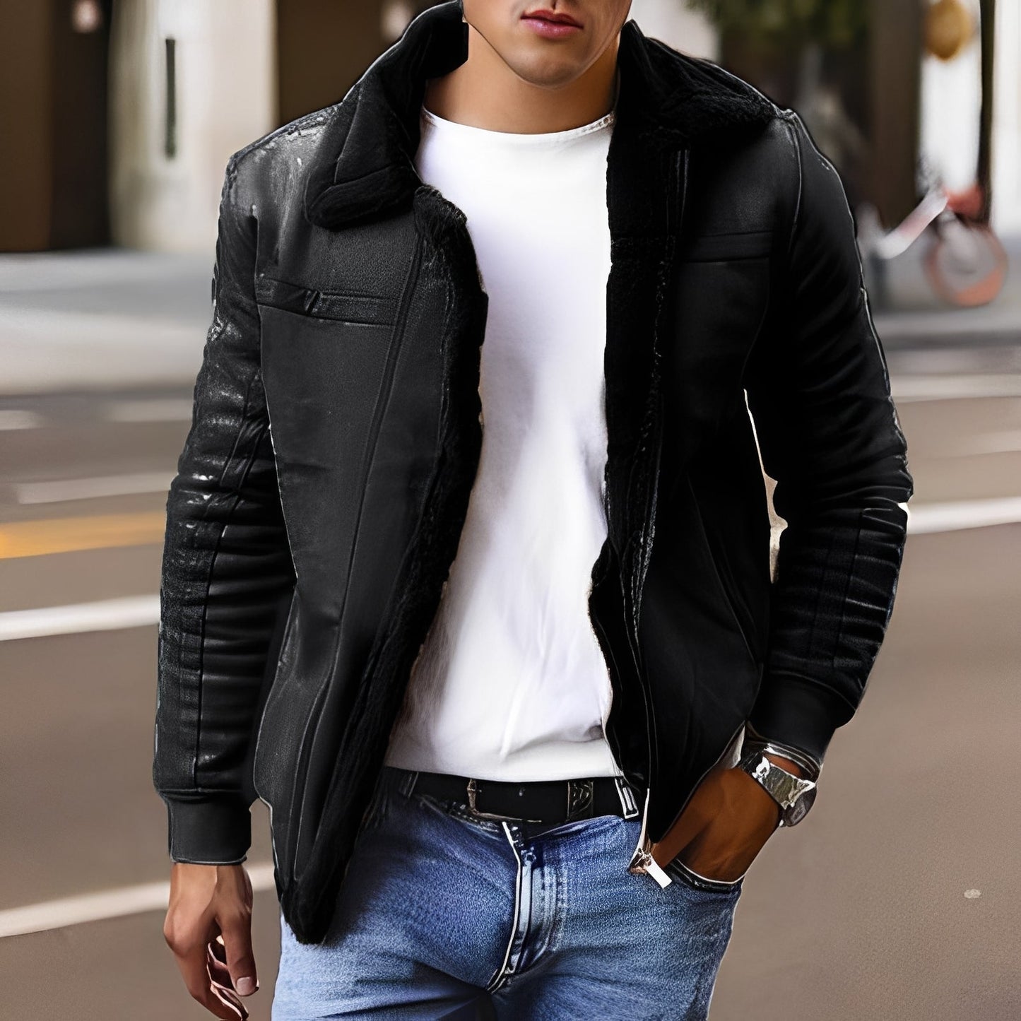 Tommy - Herrenjacke im modernen Stil mit Kunstfellkapuze