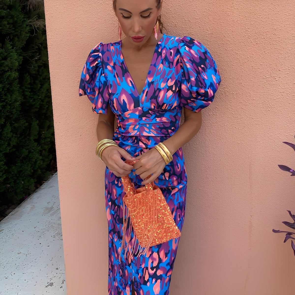 Gaëlle - Buntes Damenkleid mit gefalteten Ärmeln