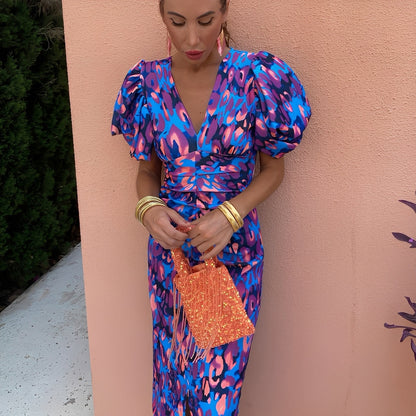 Gaëlle - Buntes Damenkleid mit gefalteten Ärmeln