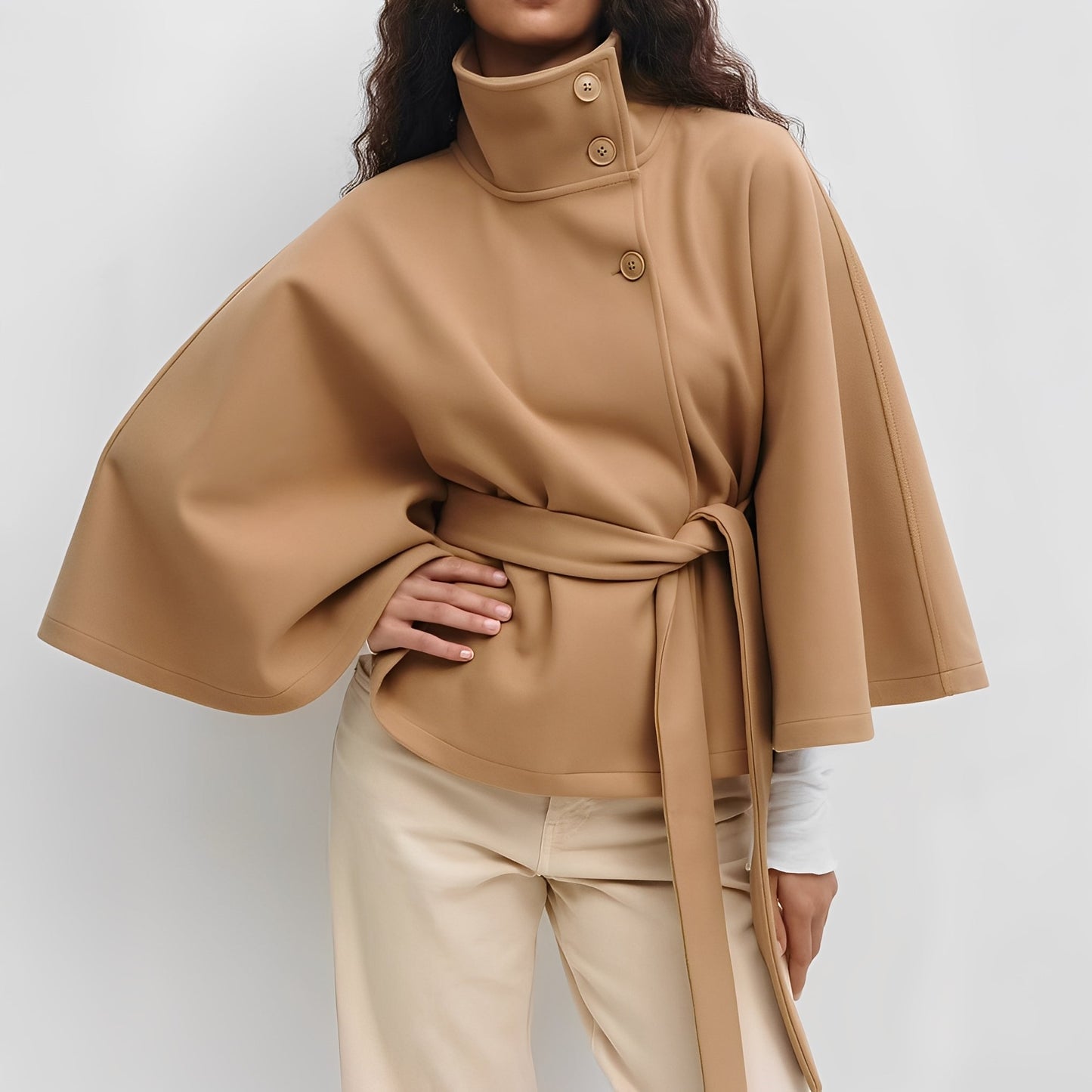 Carine - Damen-Wickeljacke mit hohem Kragen