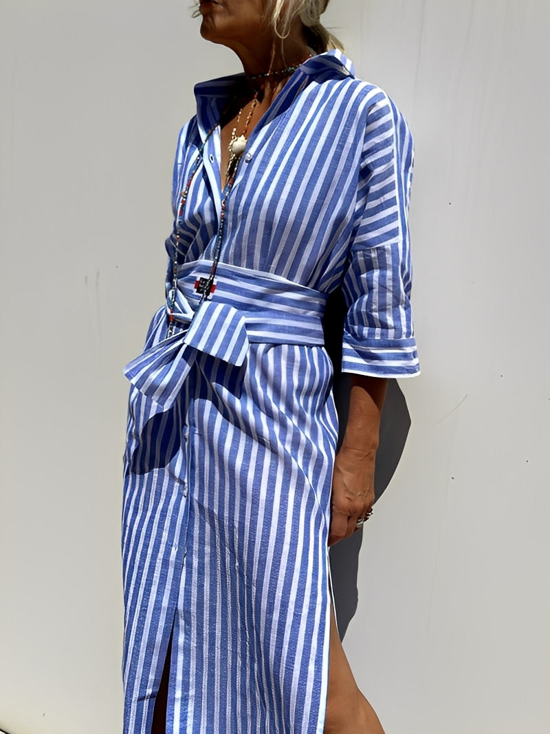 Christel - Langes Polo-Kleid für Damen mit Streifenmuster