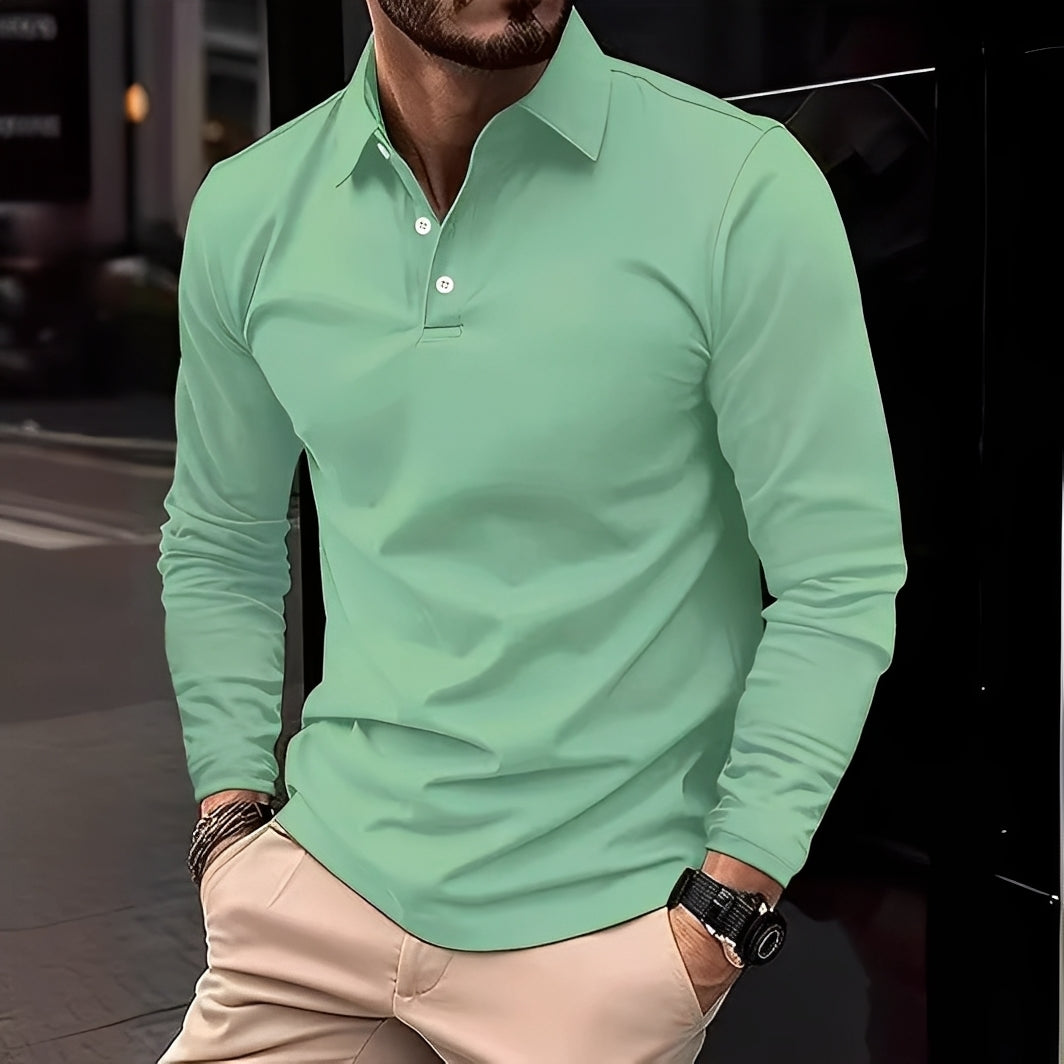 Dudley - Bequemes Poloshirt für Männer mit langen Ärmeln und Knöpfen