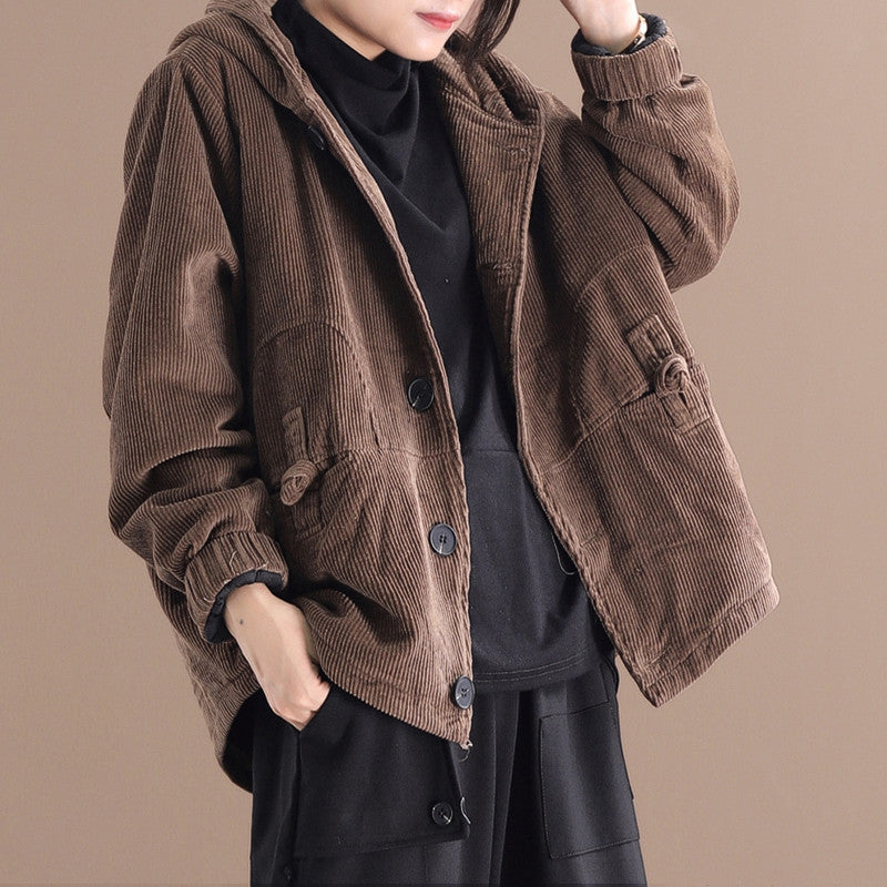 Rachel - Bequeme kurze Damen-Cordjacke mit Kapuze