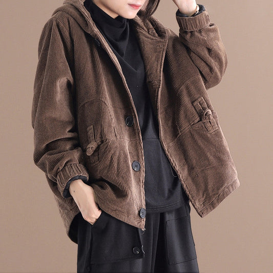 Rachel - Bequeme kurze Damen-Cordjacke mit Kapuze