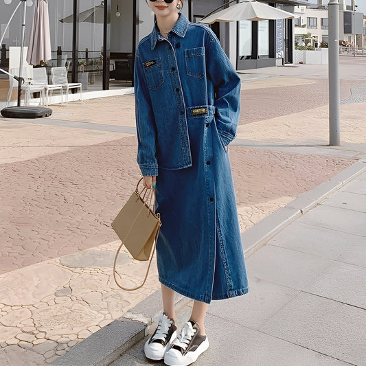 Christabel - Langes Retro-Jeanskleid mit Taschen für Damen
