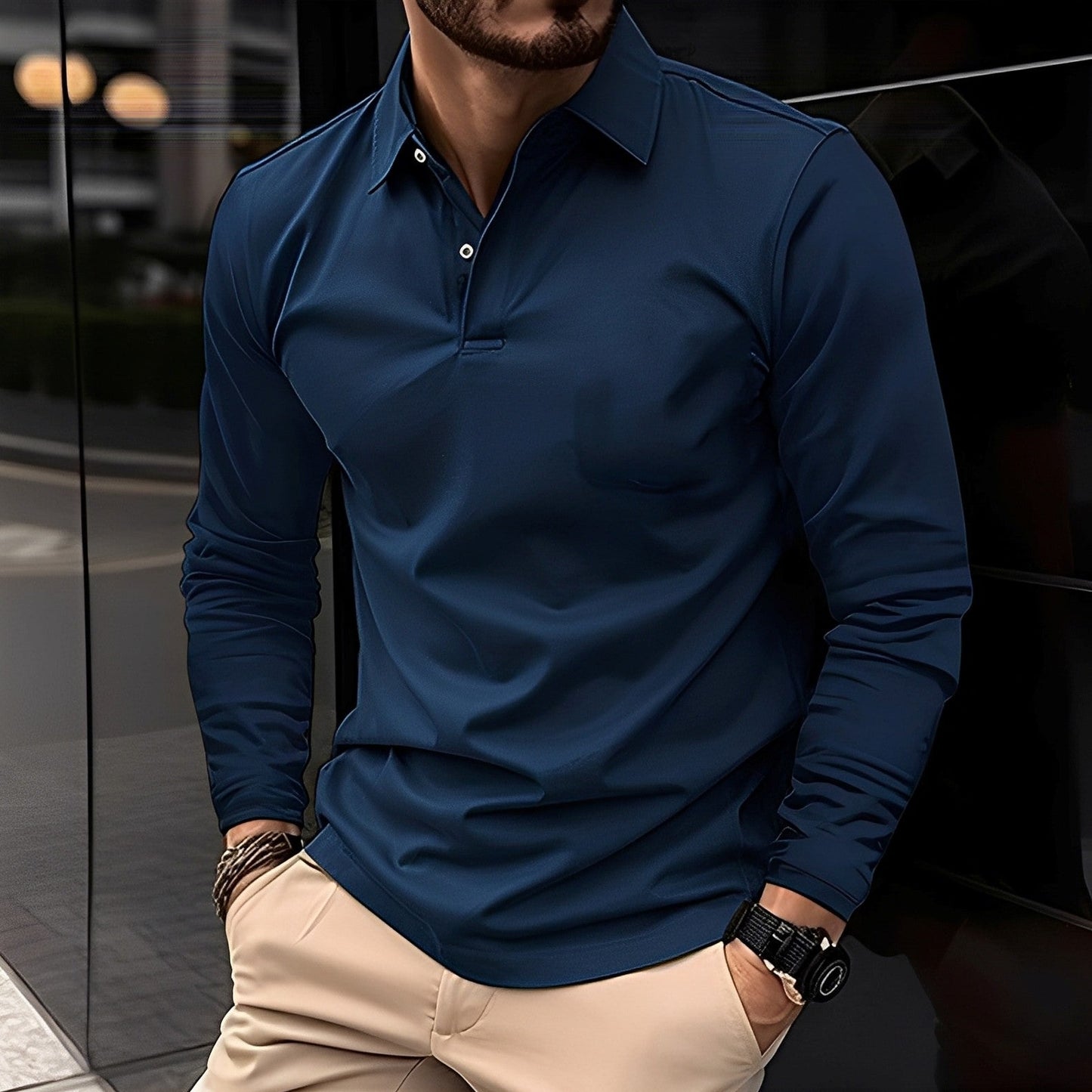 Deacon - Komfortables Langarm-Poloshirt für Herren