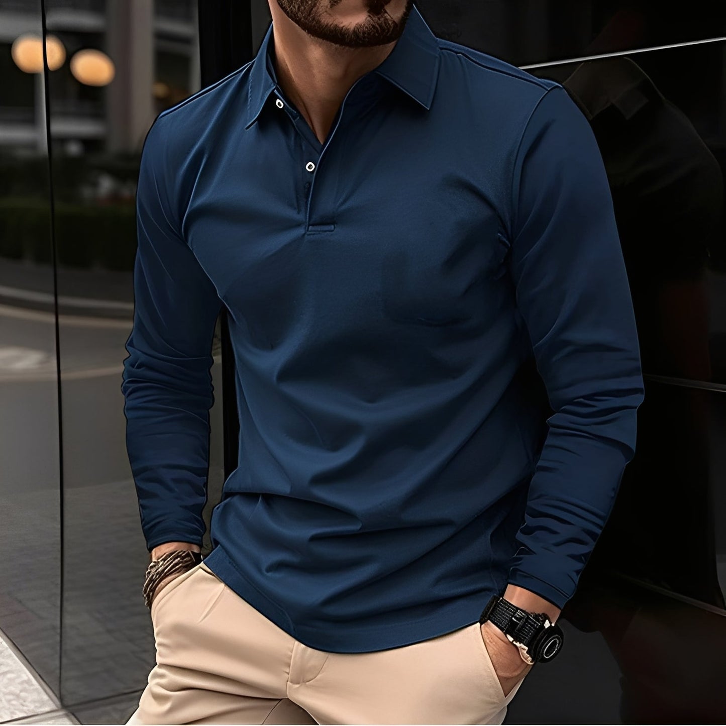 Dudley - Bequemes Poloshirt für Männer mit langen Ärmeln und Knöpfen
