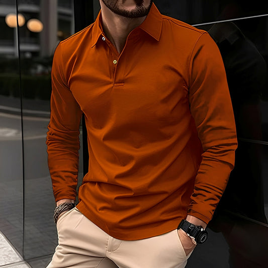 Dudley - Bequemes Poloshirt für Männer mit langen Ärmeln und Knöpfen