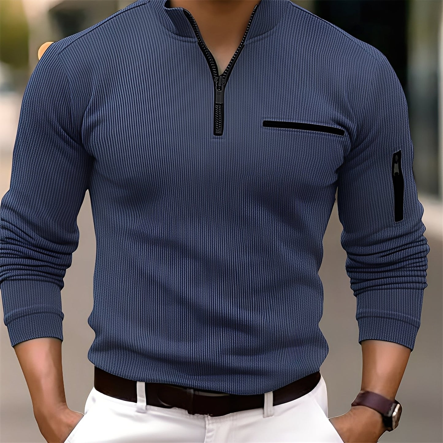 Donovan - Stilvoller Männerpullover mit Streifen und Taschen