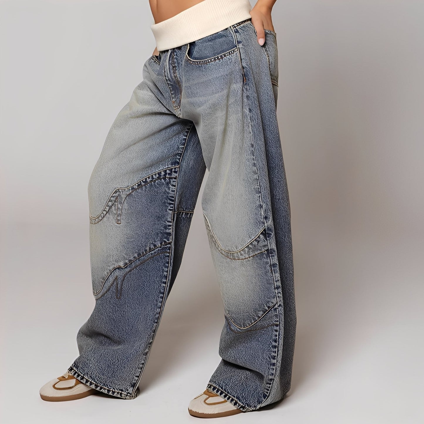 Vanessa - Komfortable, vorgewaschene Baggy-Jeans für Frauen