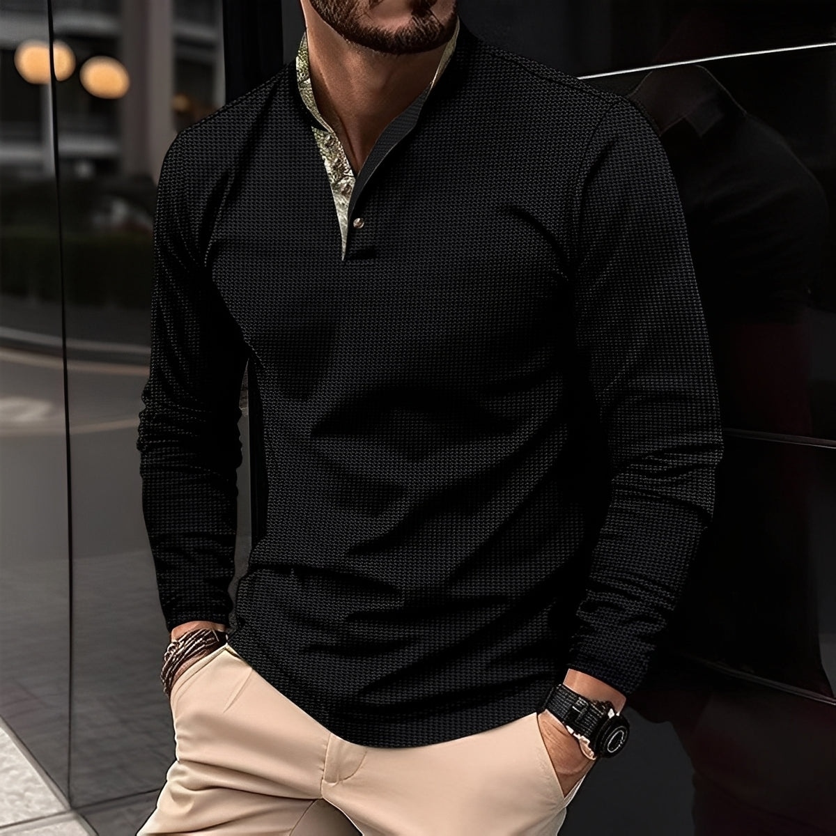 Crofton - Schickes Herren-Poloshirt mit langen Ärmeln und Designakzent