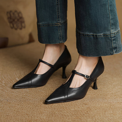 Josie - Modische Leder-High-Heels mit T-Schnalle für Damen