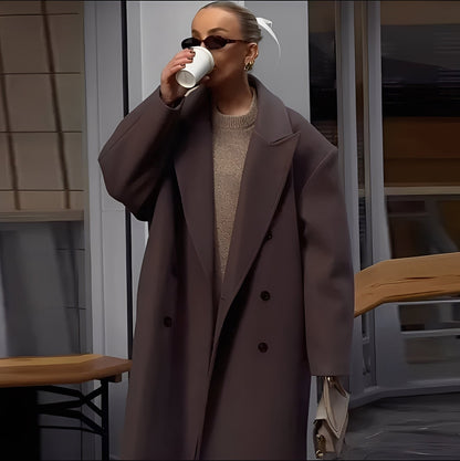 Veronica - Stilvoller, langer Damenmantel mit lockerer Schnittform