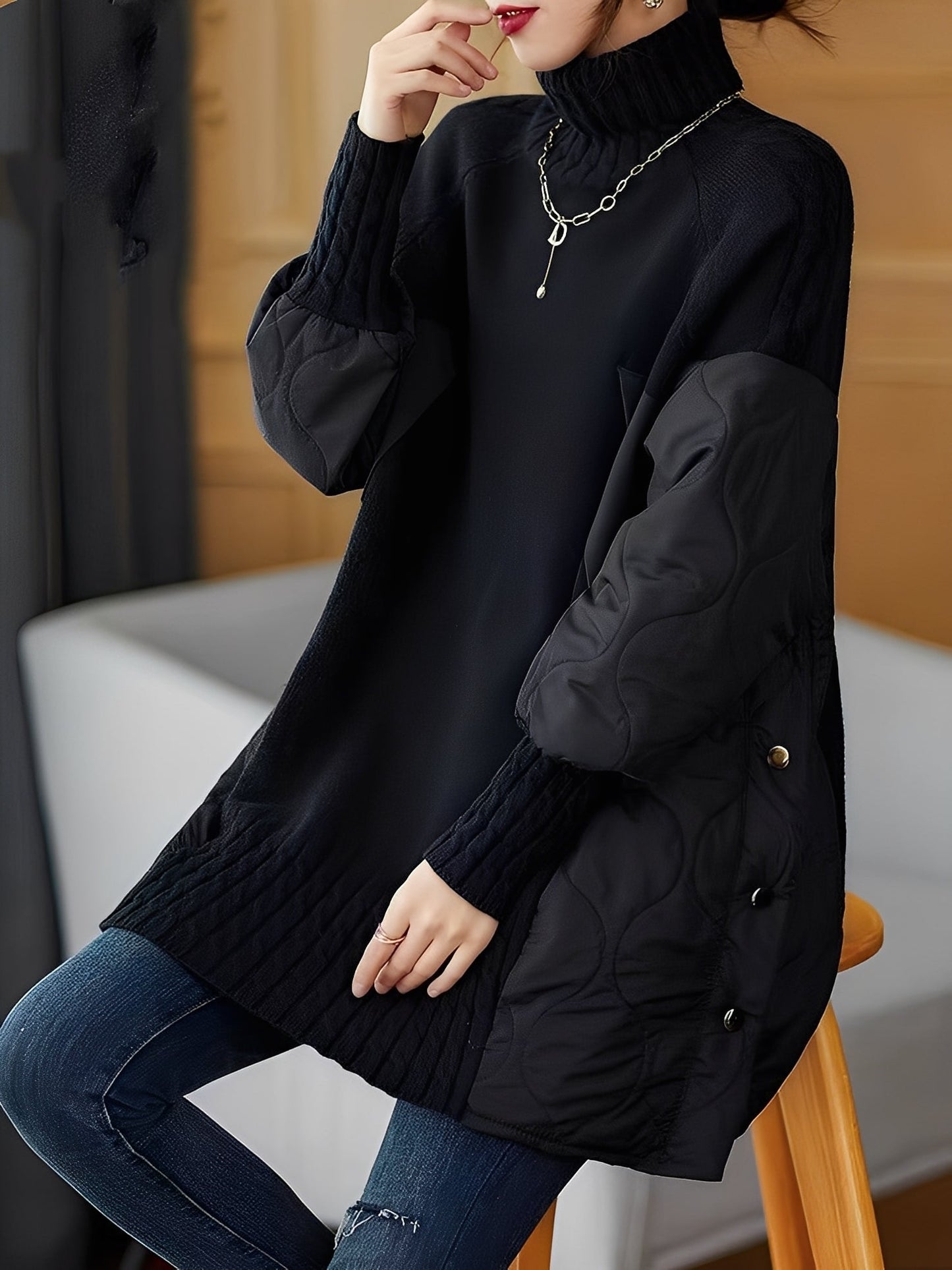 Vonda - Bequemer Rollkragenpullover mit hohem Kragen für Frauen