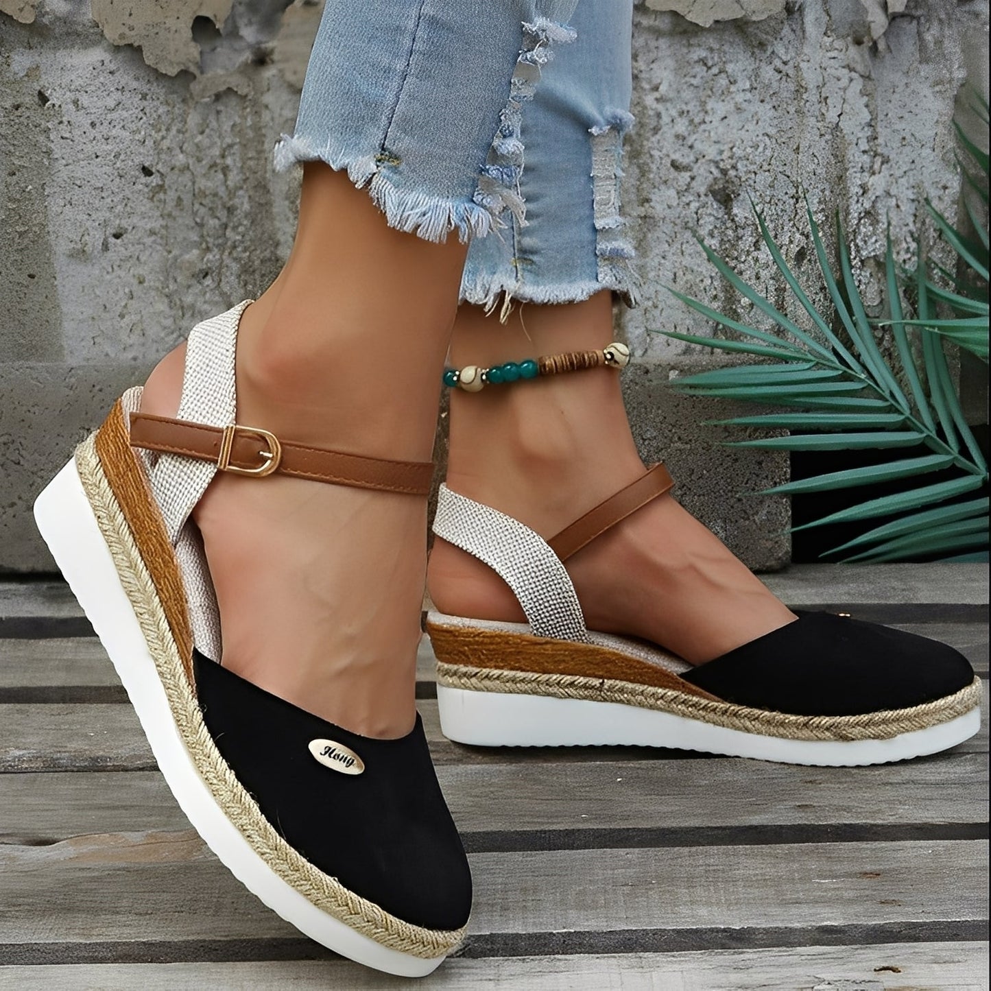 Elinor - Komfortable Damen-Hanfsandalen mit Keilabsatz