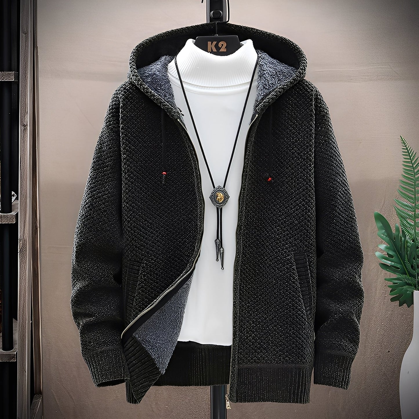 Roni - Herren-Strickkapuzenpullover mit Fleecefutter im modernen Stil