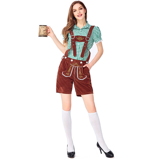 Dahlia - Oktoberfest-Kleidung mit karierter Latzhose für Frauen