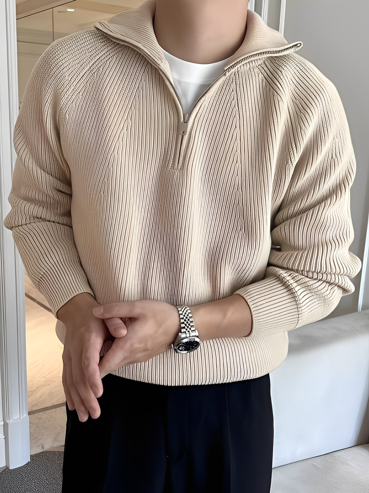 Lucas - Stilvoller Herrenpullover mit halbem Reißverschluss