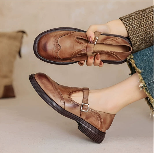 Erika - Dicke Leder-Retro-Schuhe für Damen