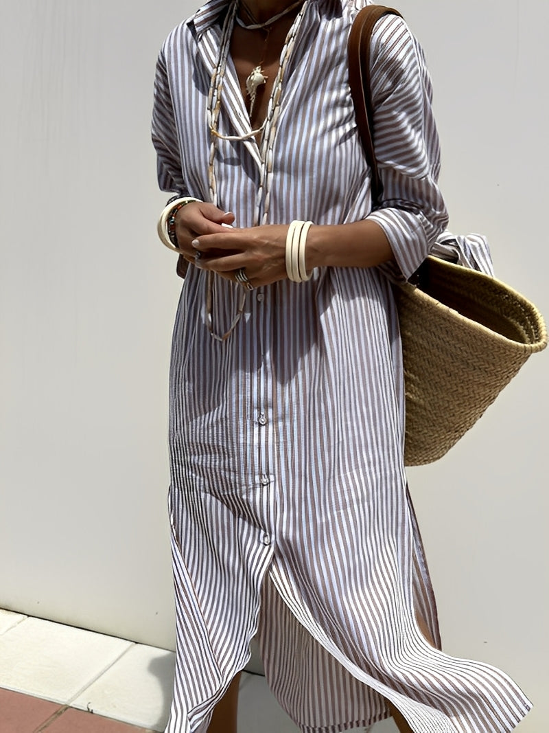 Christel - Langes Polo-Kleid für Damen mit Streifenmuster