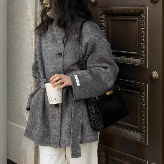 Claudia - Lockerer Wollmantel mit zwei Reihen für Damen