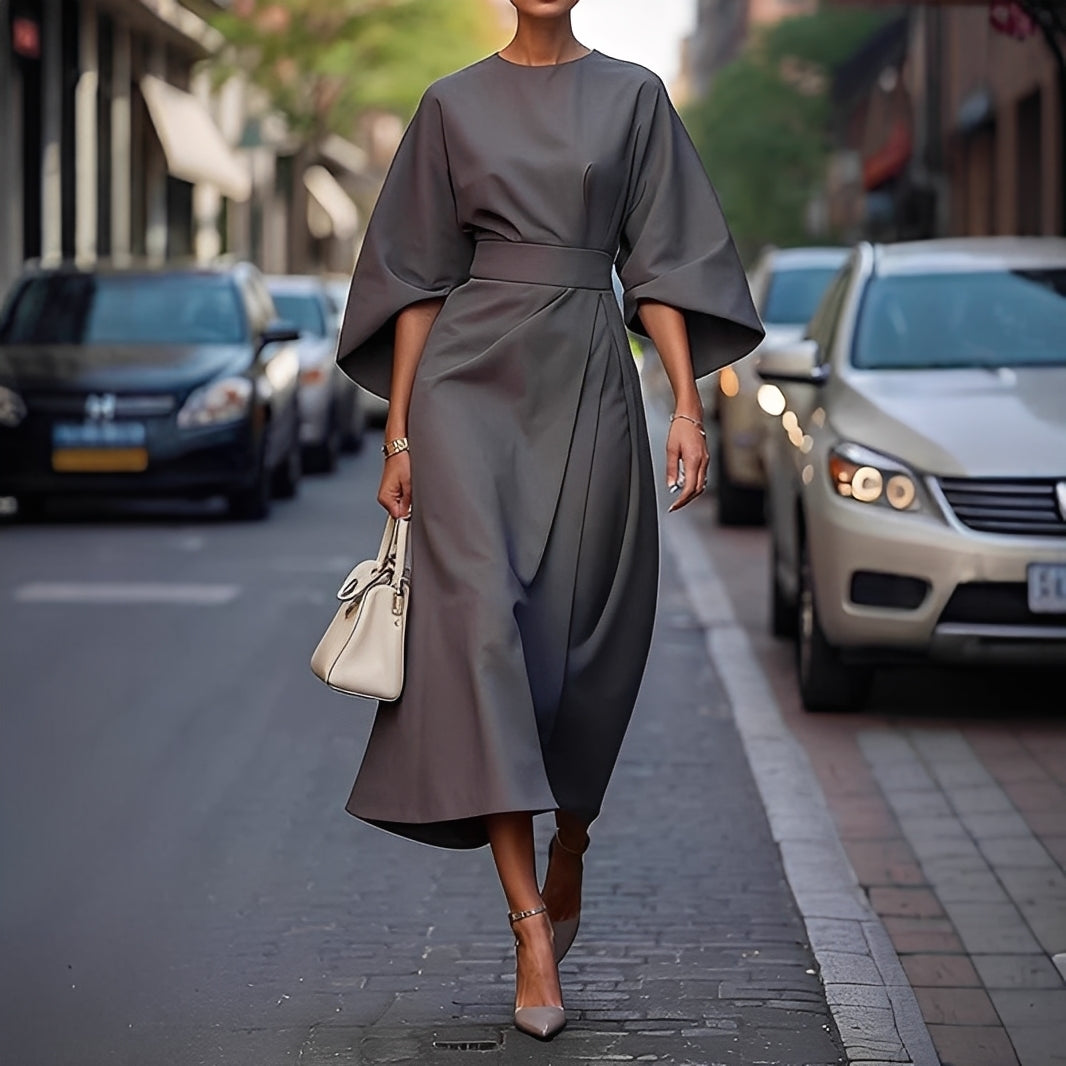 Élise - Stilvolles Damenkleid mit Laternenärmeln und Gürtel