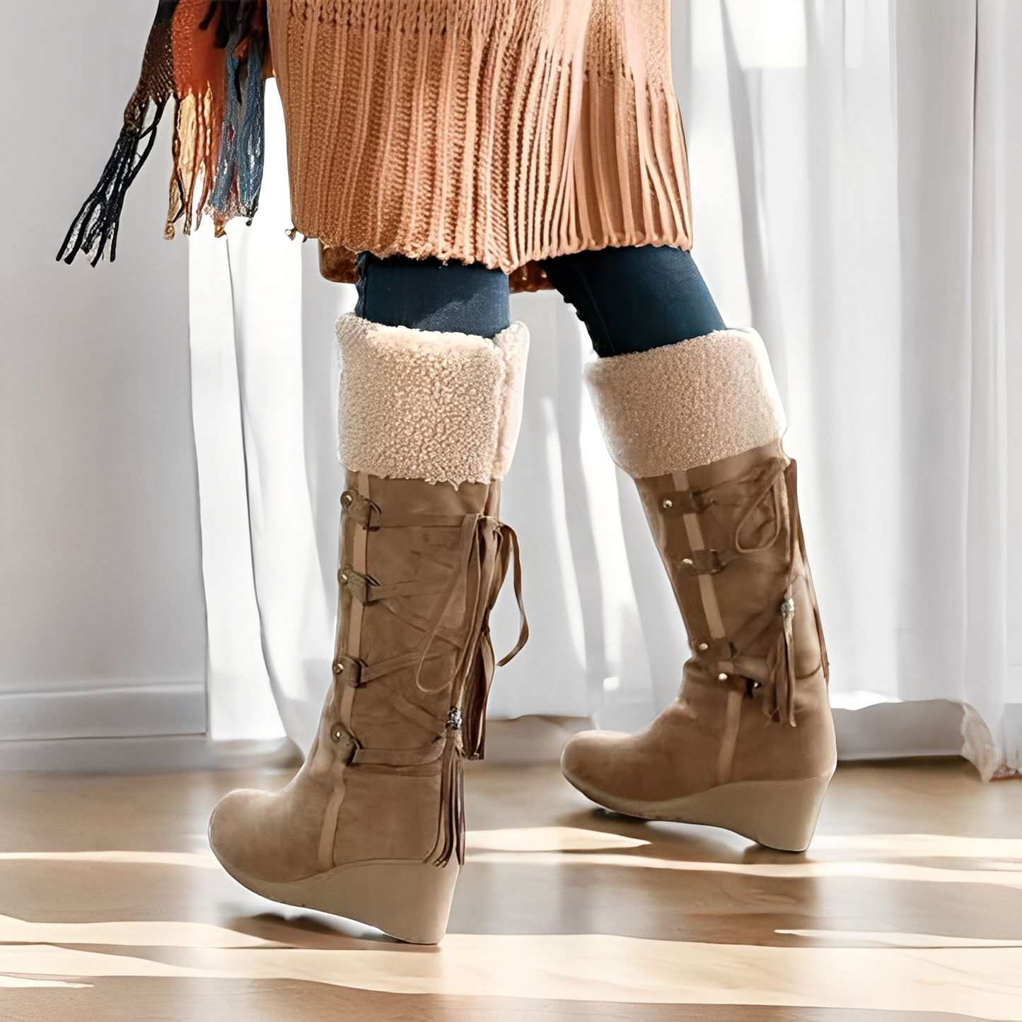 Maria - Trendige Damenstiefel mit Fellfutter und Keilabsatz