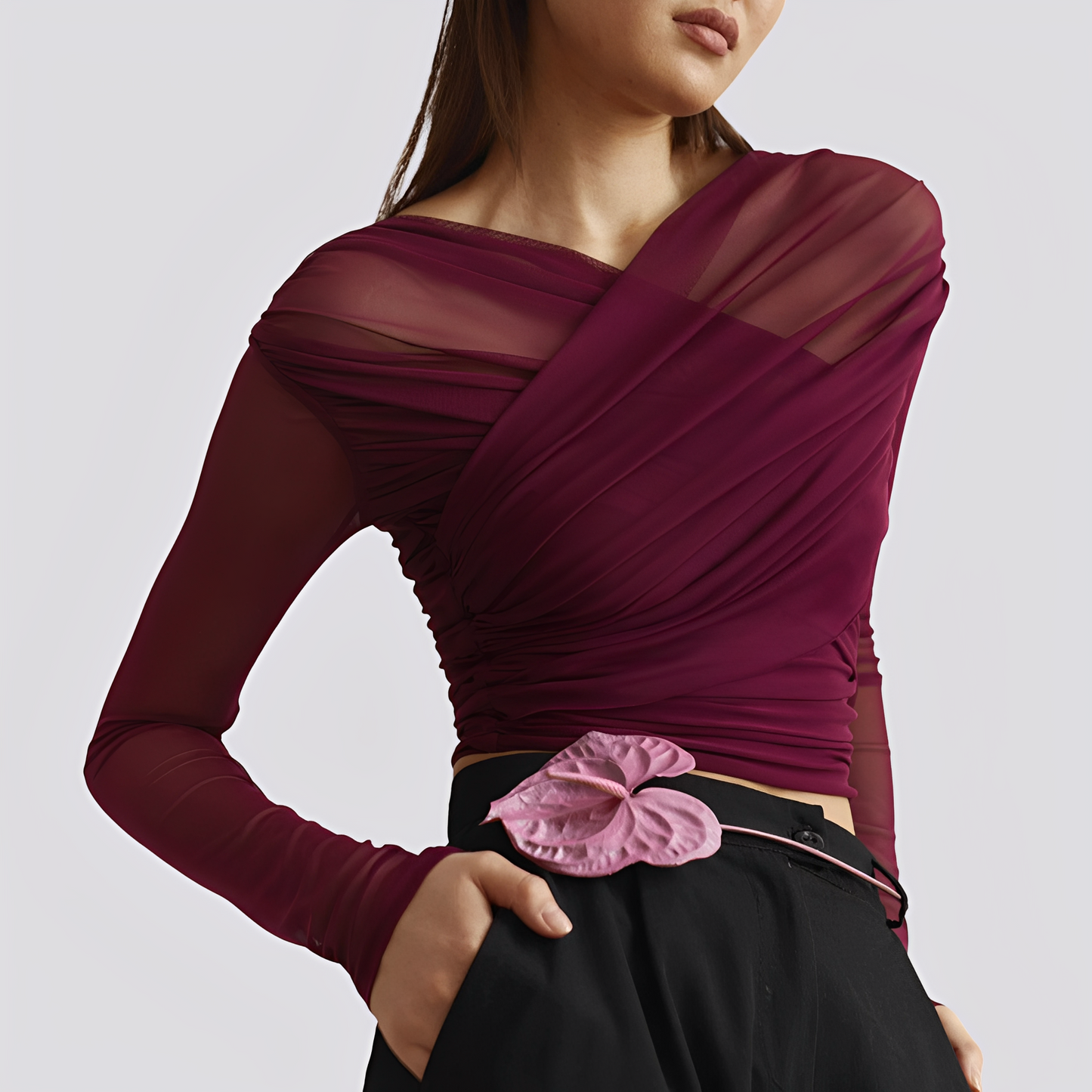 Meghan - Stylish Long-Sleeve Top with Gathering for Women