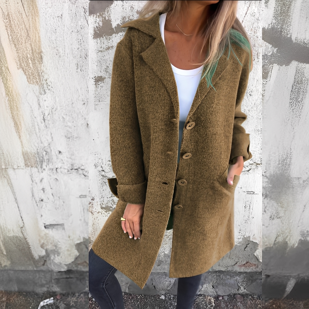 Odile - Langer, lässiger Damenmantel mit Revers