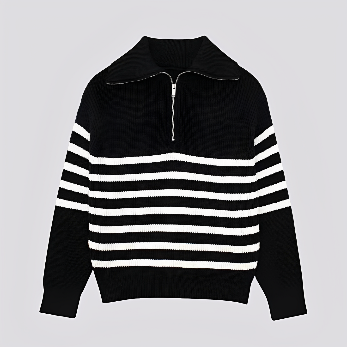 Christine - Eleganter gestreifter Damenpullover mit Reißverschluss