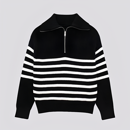 Christine - Eleganter gestreifter Damenpullover mit Reißverschluss