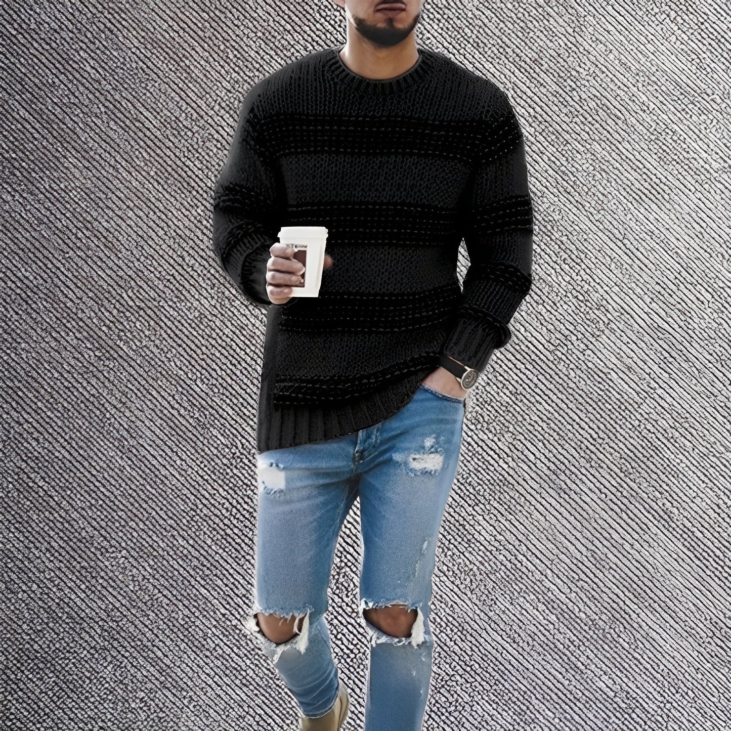 Ronnie - Bequemer gestreifter Herrenstrickpullover