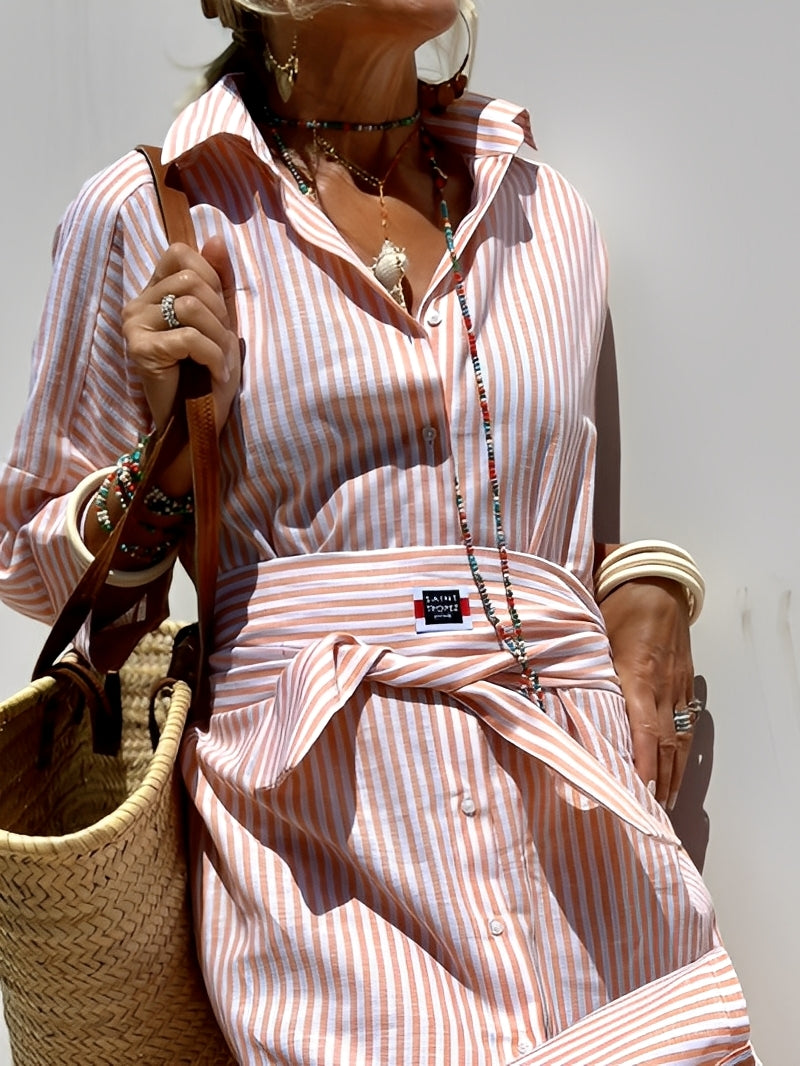 Christel - Langes Polo-Kleid für Damen mit Streifenmuster