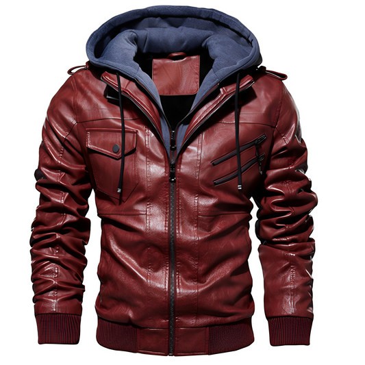 Brian - Modische Lederjacke mit Kapuze für Herren