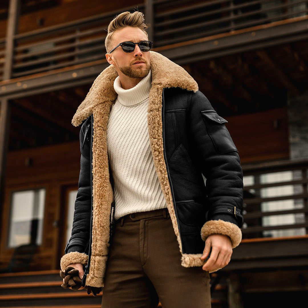 Richard - Herrenlederjacke für den Winter mit Fellkragen