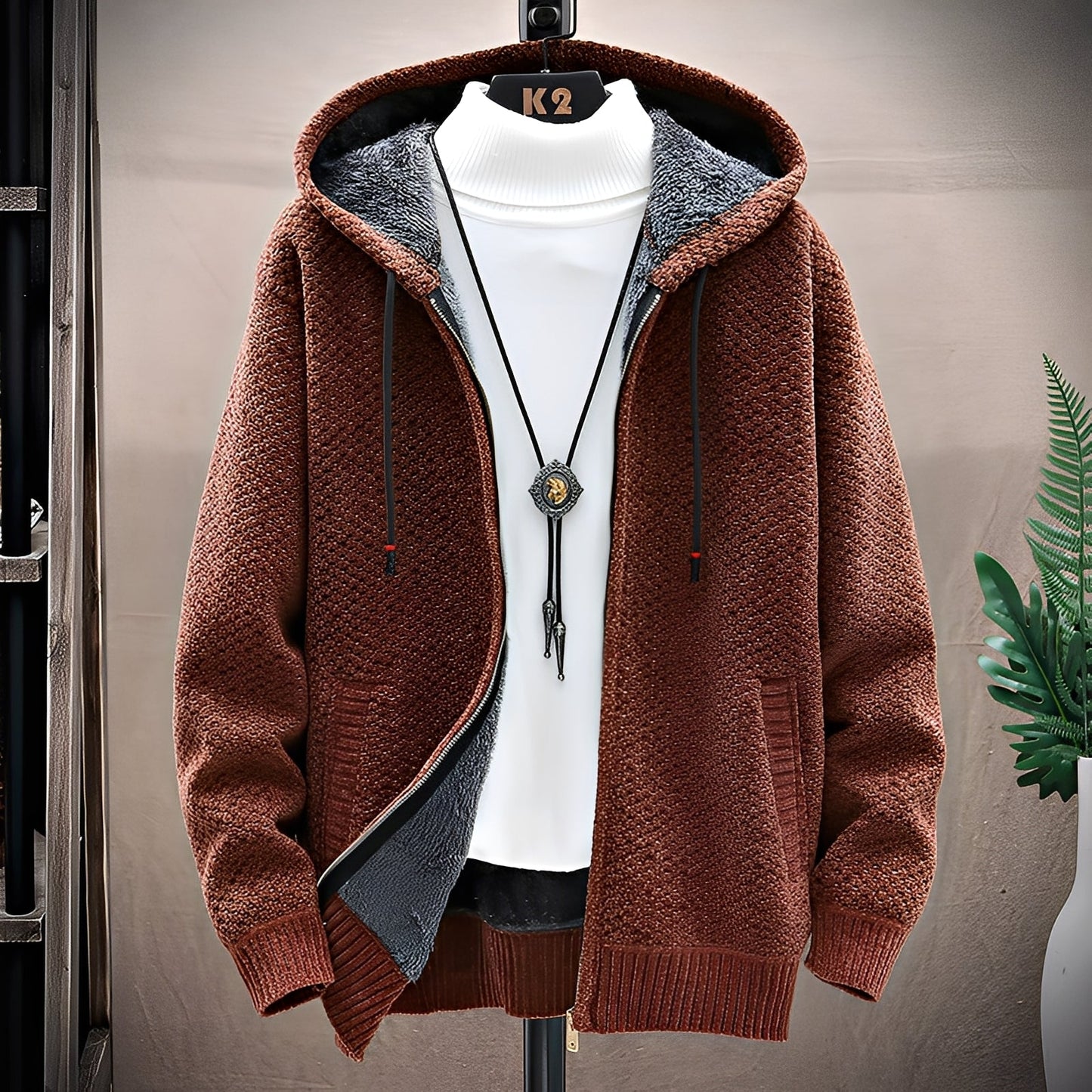 Roni - Herren-Strickkapuzenpullover mit Fleecefutter im modernen Stil