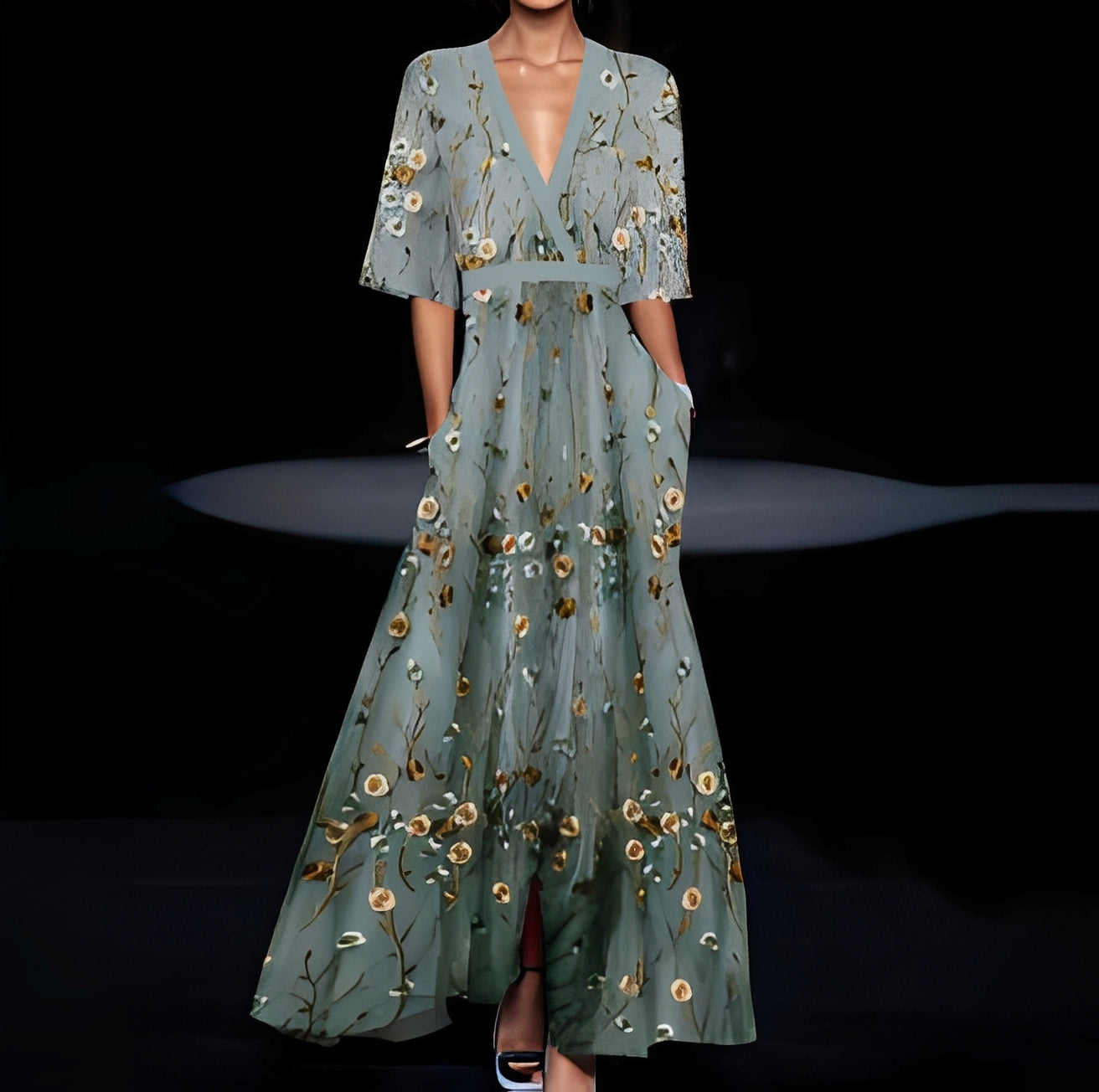 Débora - Damen-Langkleid mit elegantem Blumenmuster