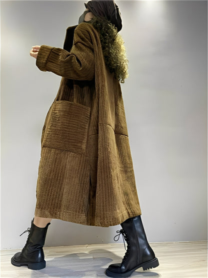 Alethea - Lange, gemütliche Cordjacke mit Taschen für Damen