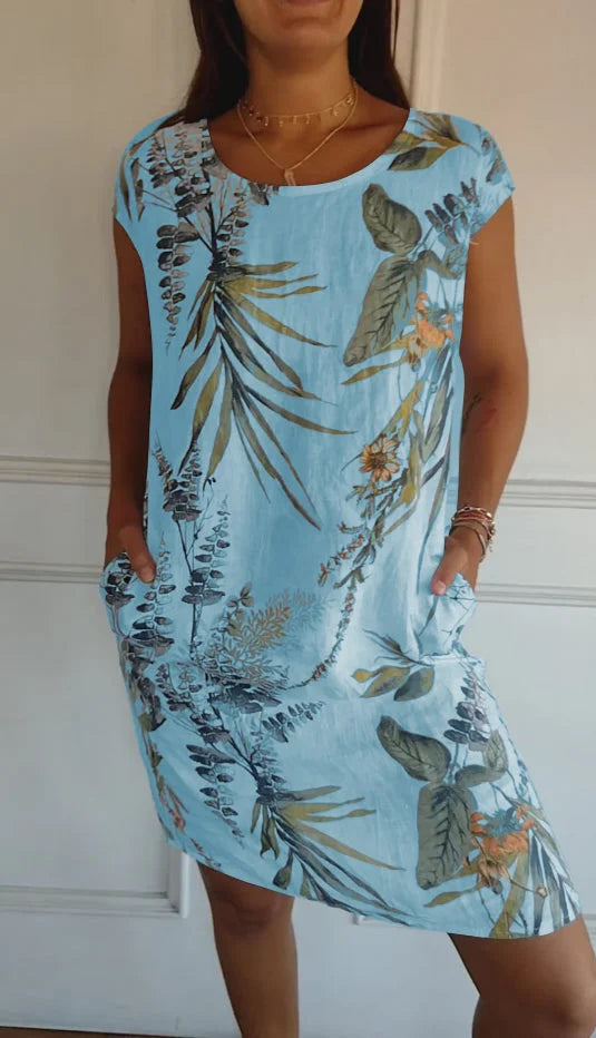 Britt – Bedrucktes Kleid mit rundem Ausschnitt