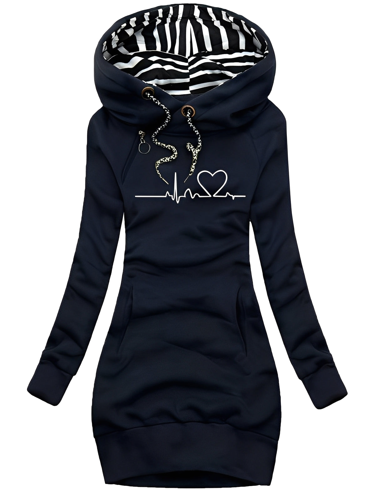 Roxanne - Damen Strickkleid mit langen Ärmeln, Muster und Kapuze