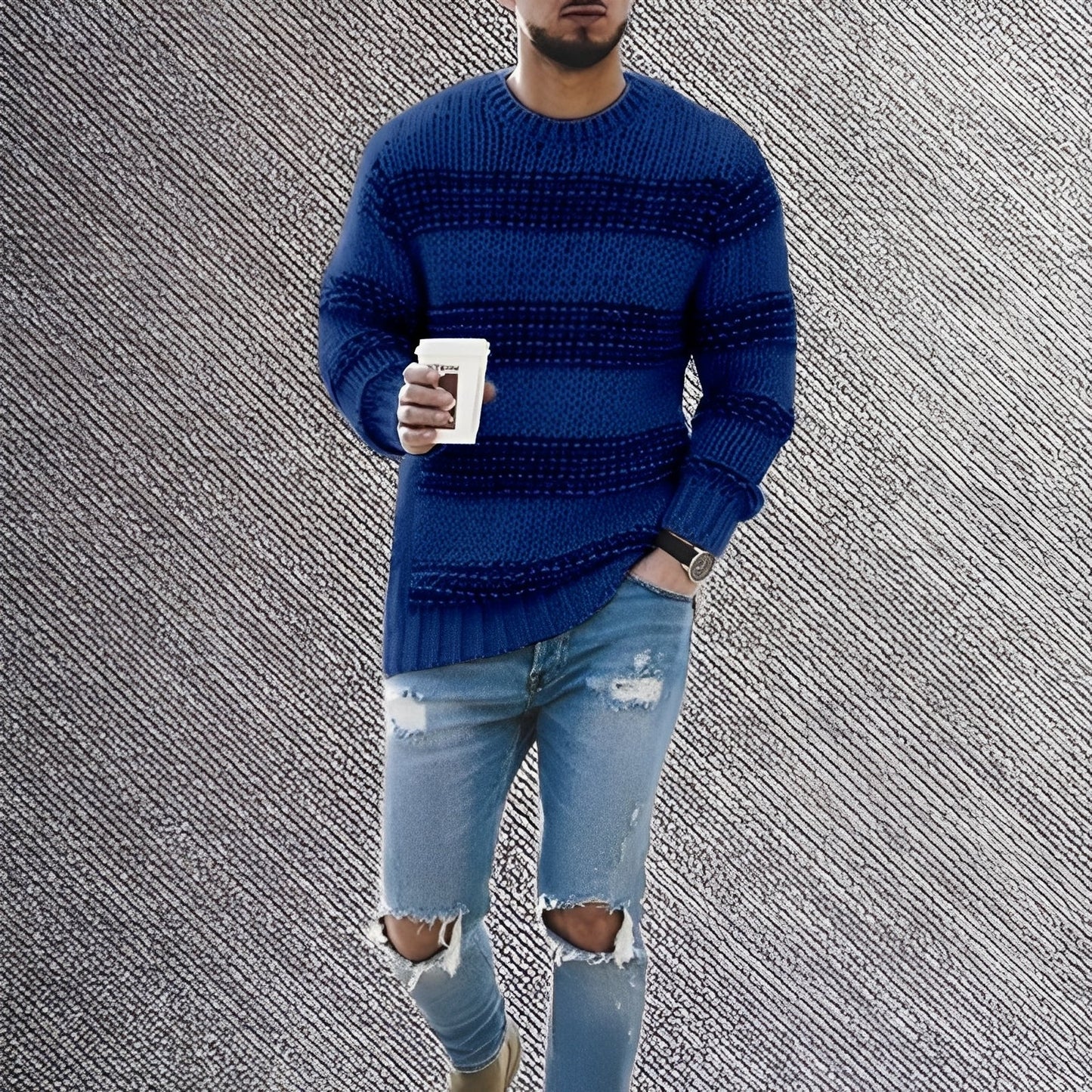 Ronnie - Bequemer gestreifter Herrenstrickpullover