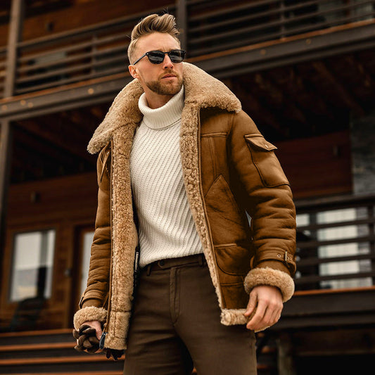 Richard - Herrenlederjacke für den Winter mit Fellkragen