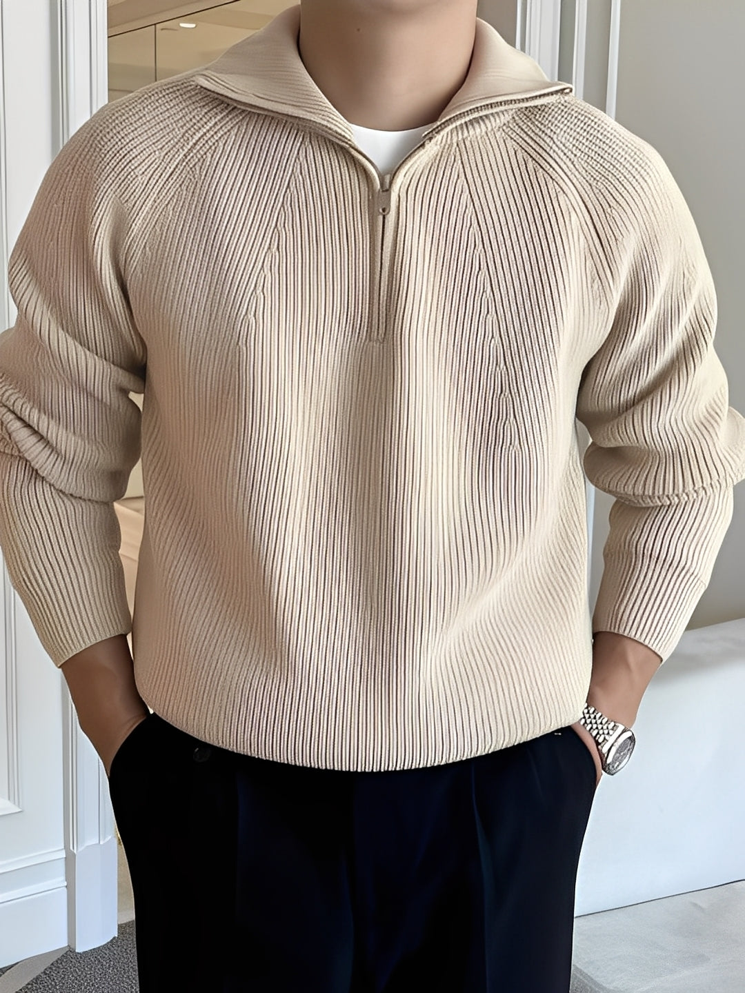 Lucas - Stilvoller Herrenpullover mit halbem Reißverschluss