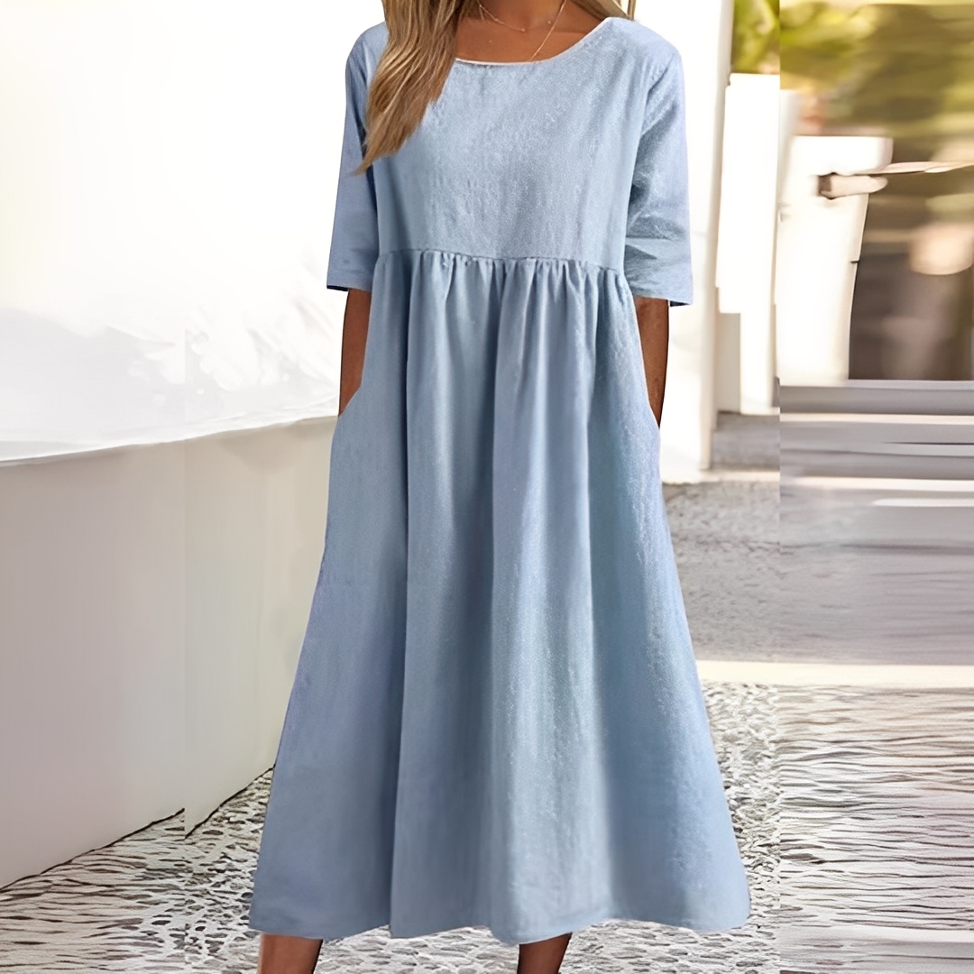 Sylvette - Damen-Baumwollkleid mit Rundhals