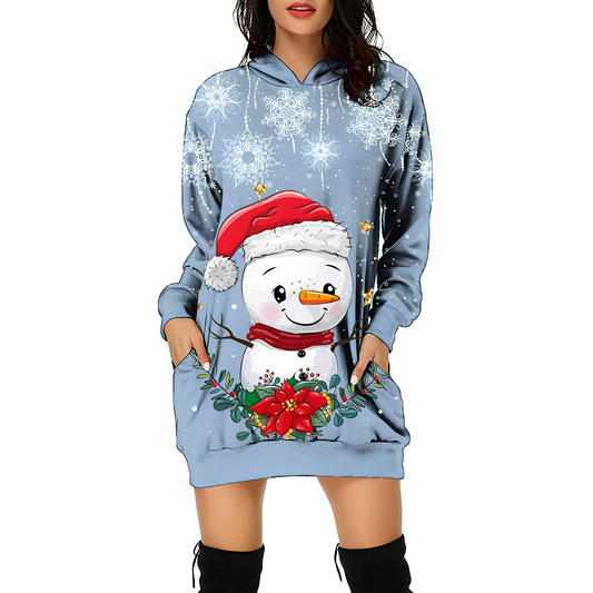 Georgia - Schickes Damen-Weihnachtskapuzenkleid mit Print