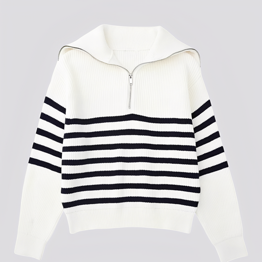 Christine - Eleganter gestreifter Damenpullover mit Reißverschluss